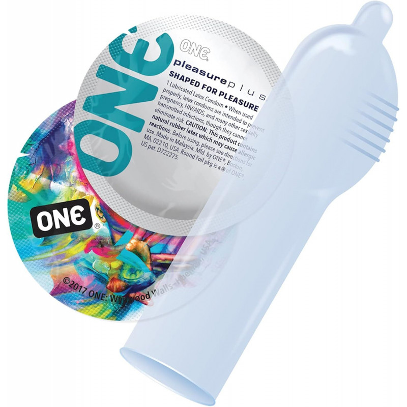 Презерватив ONE Pleasure Plus, 1 шт, ребристий, вид збоку