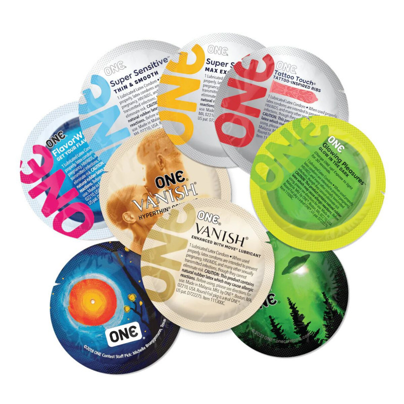 Презервативи ONE Mixed Pleasures - вигляд упаковки збоку, демонстрація подарункового тубуса