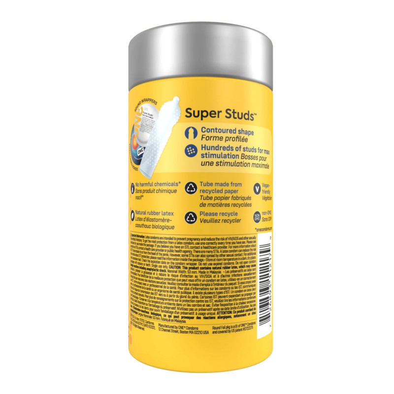 Подарунковий тубус презервативів ONE Super Studs, відкритий, з демонстрацією