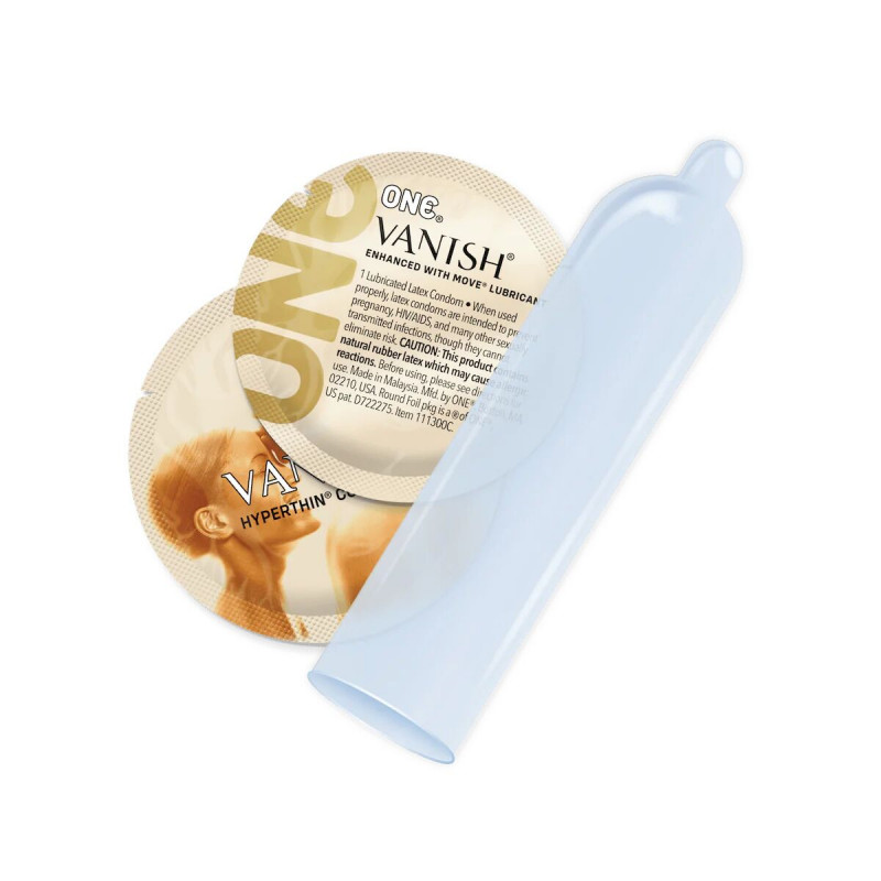 Презервативи ONE Vanish Hyperthin, вид упаковки в подарунковому тубусі