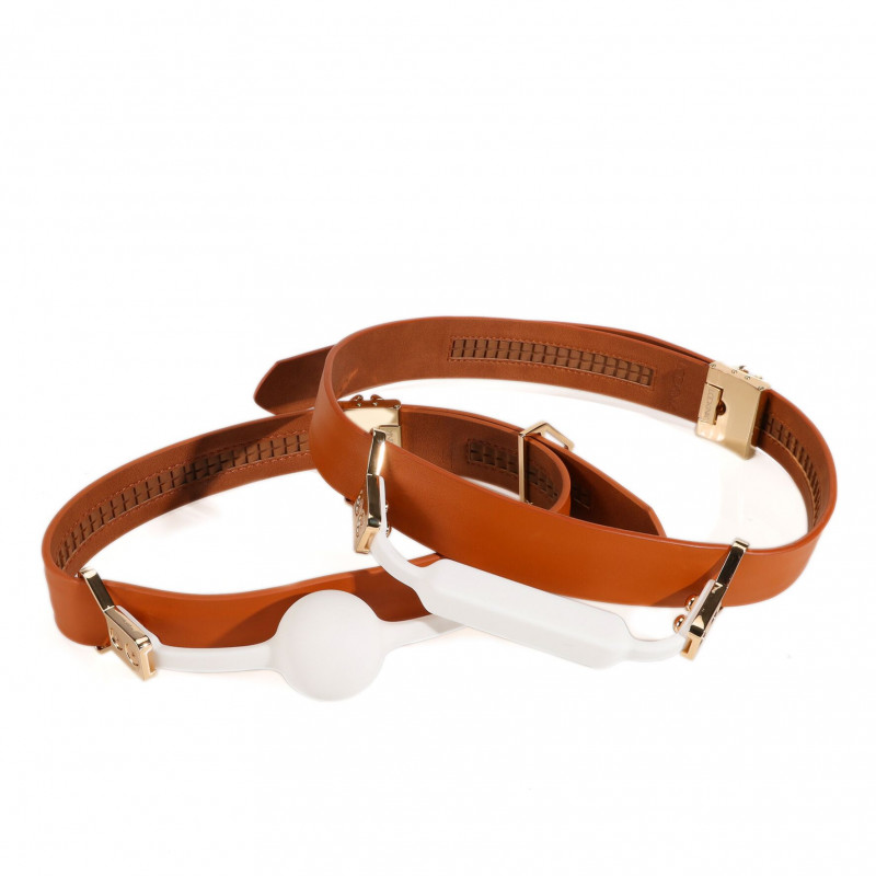 Общий вид кляпа LOCKINK Ball-Gag & Gag-bite Set коричневый с насадками