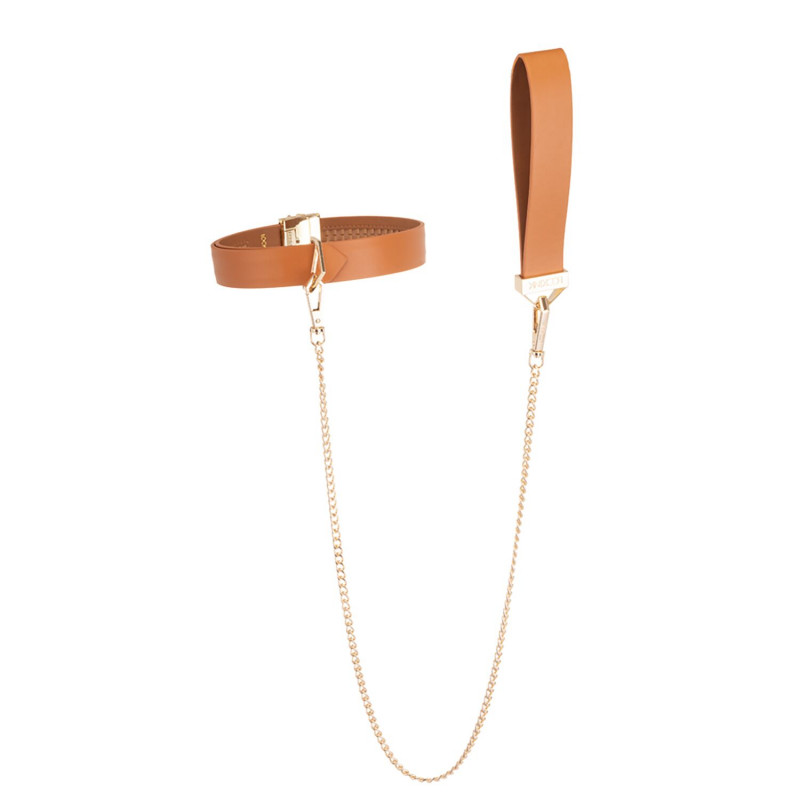 Набір LOCKINK Tied Collar Set: коричневий нашийник, вид збоку, деталі кріплення