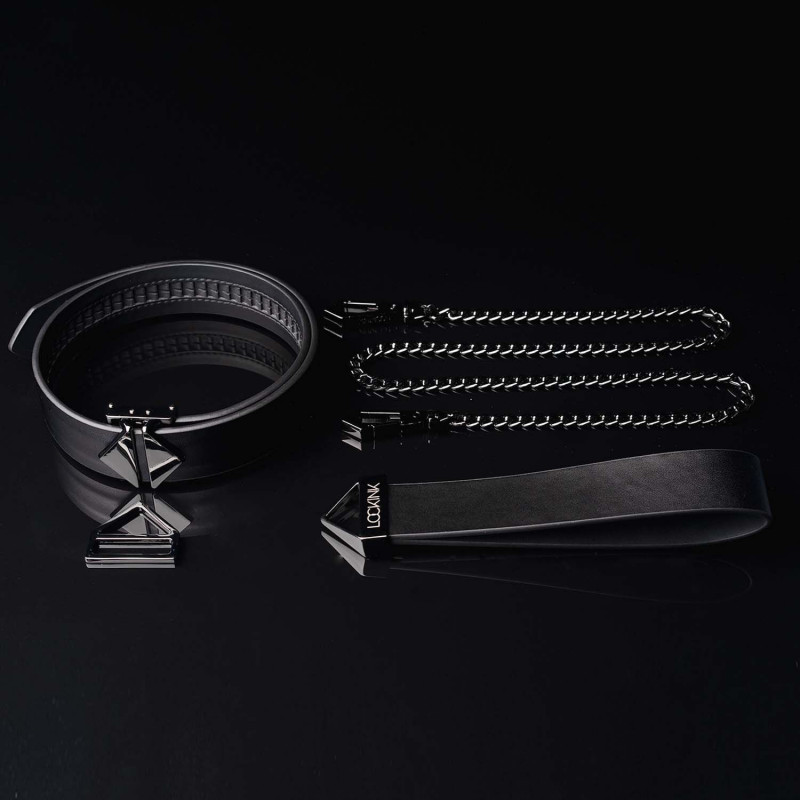 Комплект LOCKINK Tied Collar Set чорний: нашийник і повідець крупним планом, демонстрація комплектації