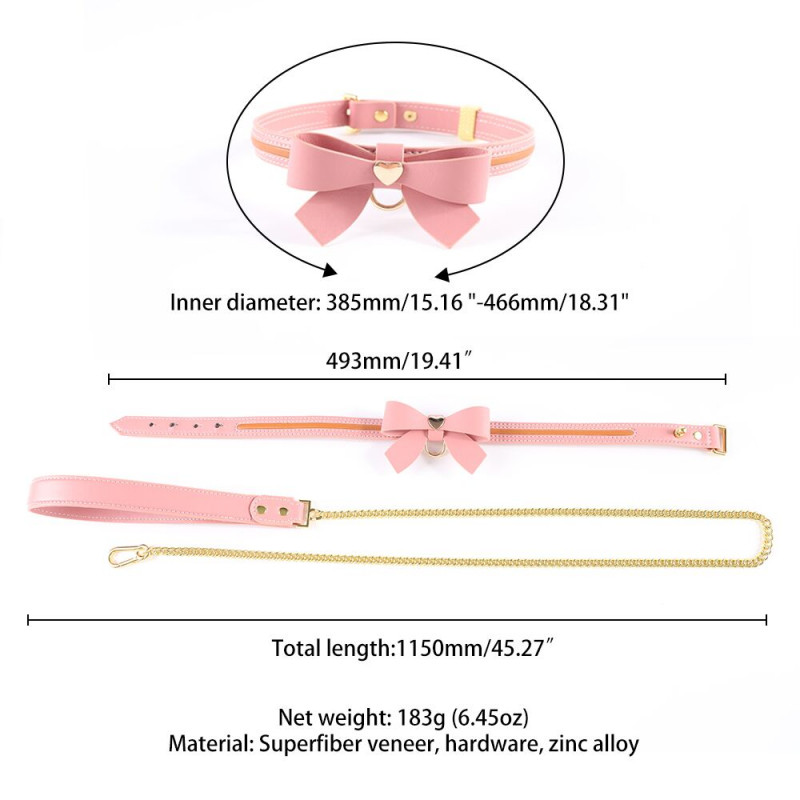 Комбінований вигляд: повідець та ошийник LOCKINK SEVANDA Love Heart Butterfly, рожевий, разом
