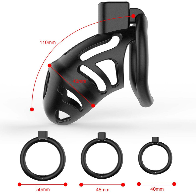 Вид зверху клітки для пеніса LOCKINK SEVANDA Naja-Cobra, чорна, демонстрація кріплення