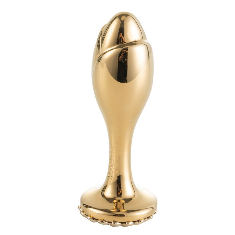 Анальна пробка LOCKINK SEVANDA Pearl Rose-shape збоку, що підкреслює її ергономічний вигин для комфортного введення