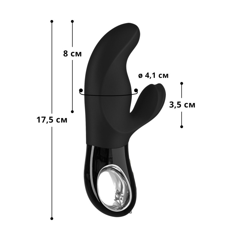 Вібратор-кролик Fun Factory MISS BI black, вид збоку, акцент на ергономічну форму