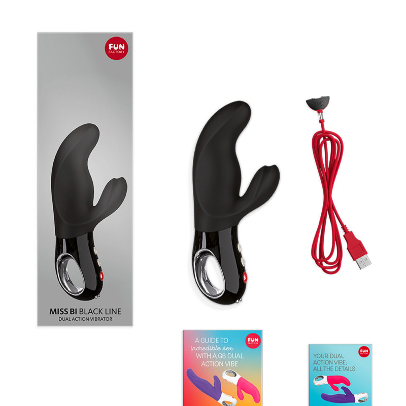 Вібратор-кролик Fun Factory MISS BI black, розміри у порівнянні з рукою