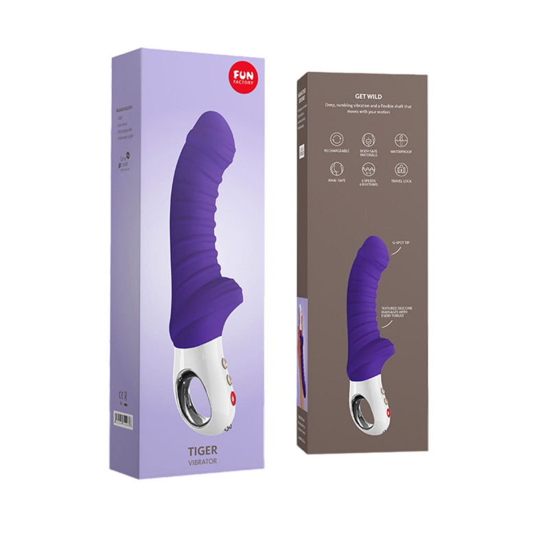 Комплект поставки вібратора Fun Factory TIGER violet, включаючи зарядний пристрій