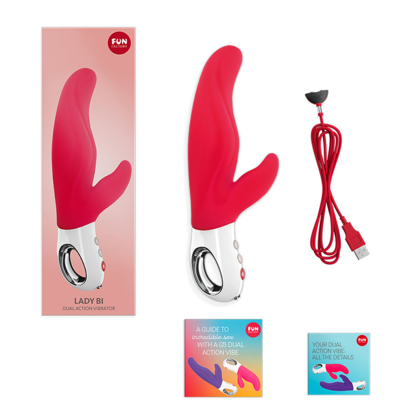 Упаковка вібратора-кролика Fun Factory LADY BI india red, брендований дизайн