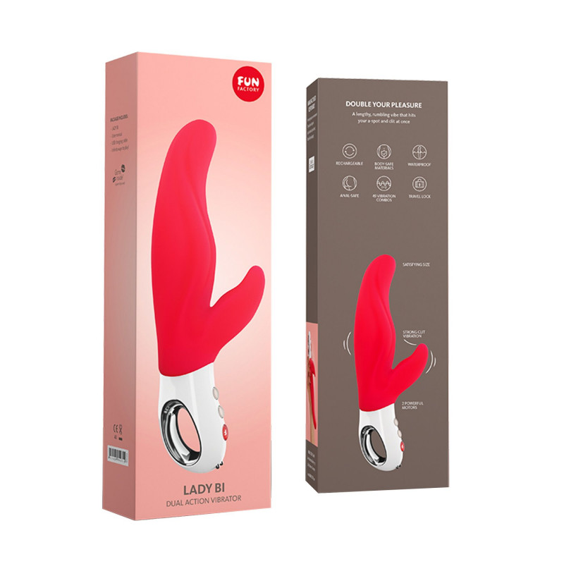 Текстура силіконового покриття вібратора Fun Factory LADY BI india red, приємна на дотик