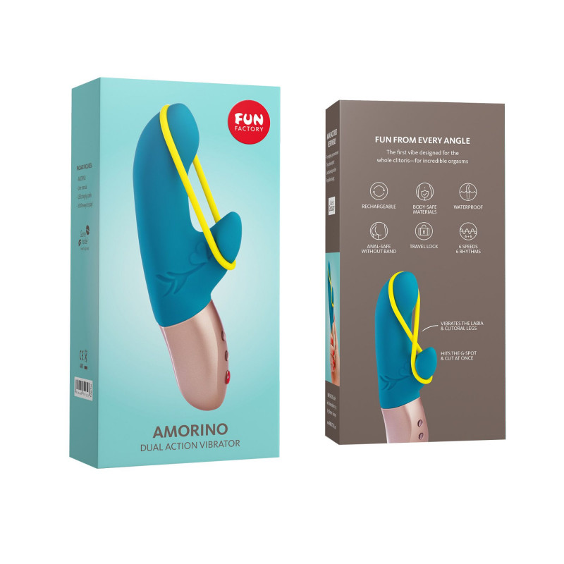 Детальний вигляд управління мінівібратором Fun Factory AMORINO petrol/neon yellow, кнопки та індикатори