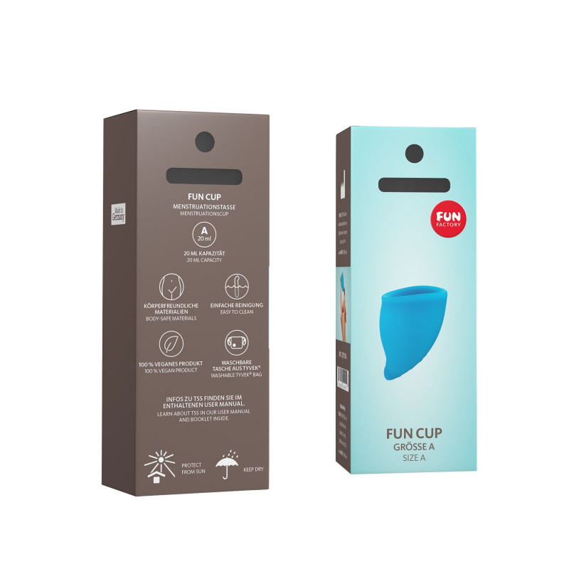 Менструальна чаша Fun Factory FUN CUP SIZE A бірюзова – комплектація, включаючи зручний чохол для зберігання