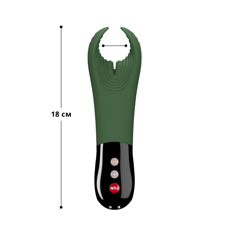 Вібратор Fun Factory MANTA moss green/black, вид збоку, демонструє його ергономічну форму та гнучкість