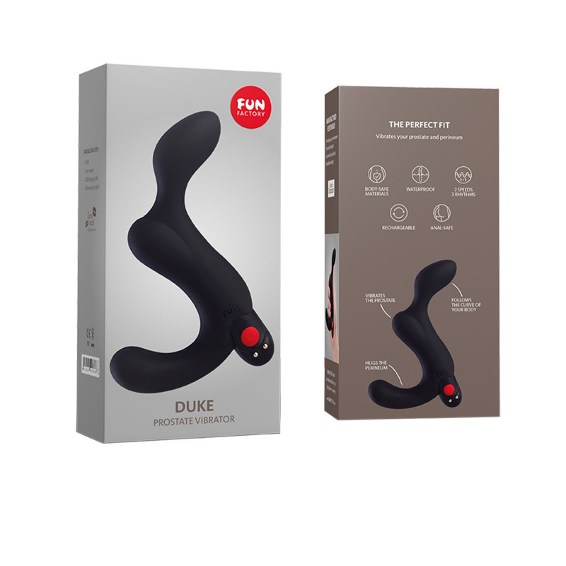 Масажер простати Fun Factory DUKE black, загальний вигляд з аксесуарами