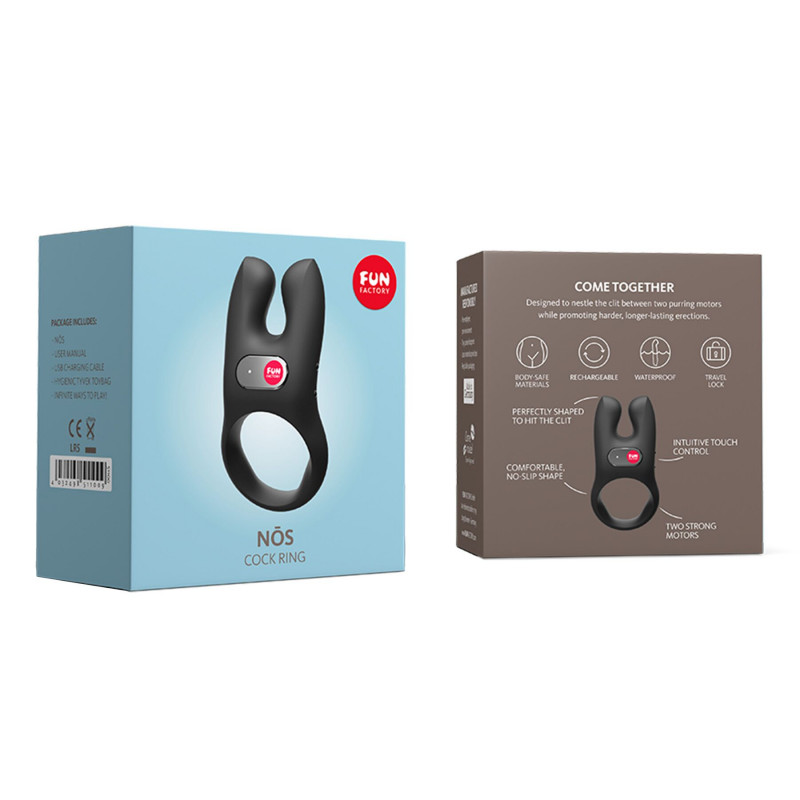 Чорне ерекційне віброкільце Fun Factory NŌS, вид зверху, показує форму та функціональність