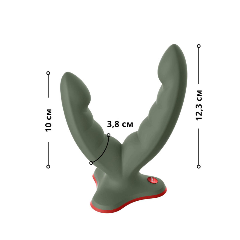 Подвійний фалоімітатор Fun Factory RYDE wild olive - вид збоку, демонстрація гнучкості