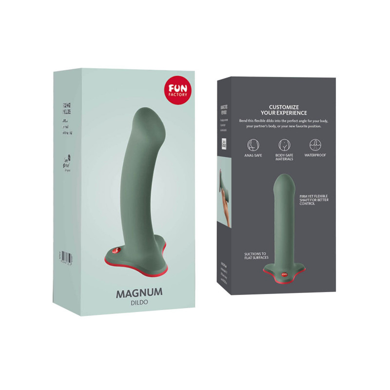 Фалоімітатор Fun Factory MAGNUM оливковий, загальний вигляд, розміри