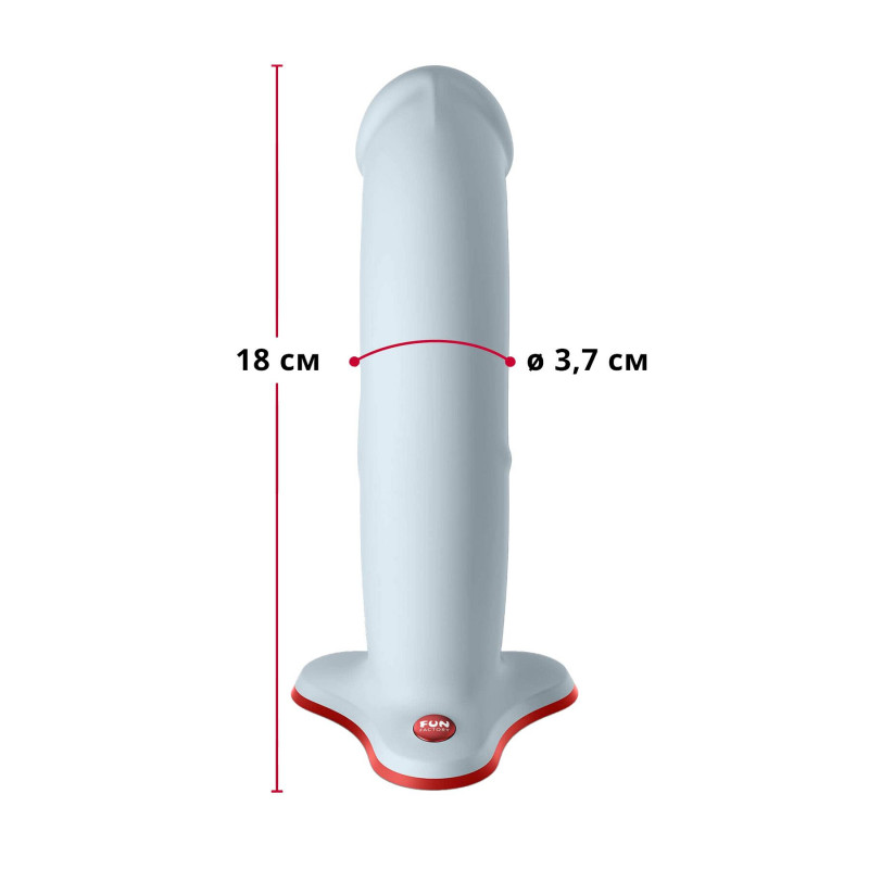 Фалоімітатор Fun Factory THE BOSS STUB ніжно-блакитний 4,1 см - вид збоку, що демонструє вигнуту форму