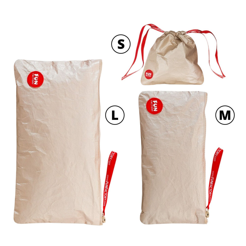 Текстура золотистої сумки Fun Factory TOYBAG M, стильна упаковка для іграшок