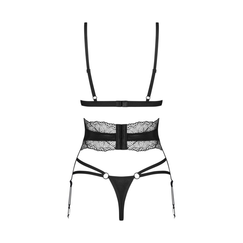 Комплект Obsessive Lobellis 3-pcs set, чорний, пояс для панчіх