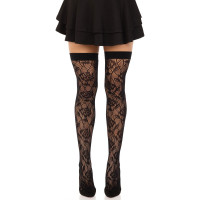 Панчохи Leg Avenue Wild rose net thigh highs, One Size, чорні