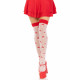 Панчохи Leg Avenue Polka Dot Mushroom (One Size) біло-червоні, показані збоку для демонстрації довжини