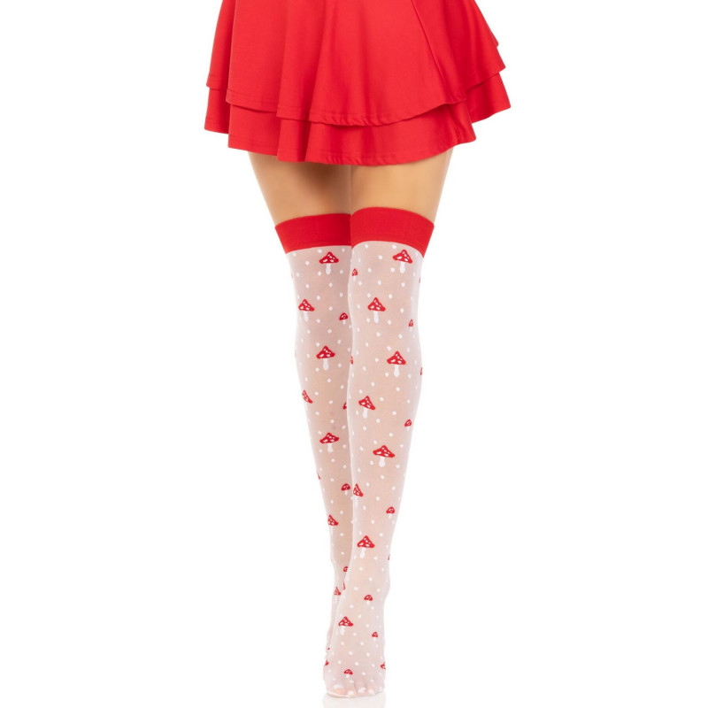 Текстура тканини біло-червоних панчіх Leg Avenue Polka Dot Mushroom (One Size), м'якість та якість