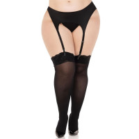 Панчохи Leg Avenue Lace top opaque thigh highs 1X/2X чорні мереживна резинка