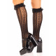 Вигляд збоку чорних ажурних гольфів Leg Avenue Sweetheart Ruffle Cuff Knee Highs, демонструючи деталі рюшів