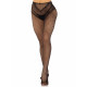 Вигляд збоку чорних стрип-колготок Leg Avenue Crotchless Net Tights Heart Backseam, що підкреслює сітчасту текстуру