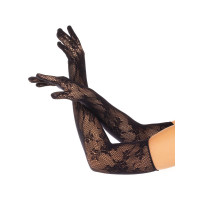 Перчатки Leg Avenue Lace Opera Length Gloves, One Size, черные, выше локтя, сетка с цветочным узором