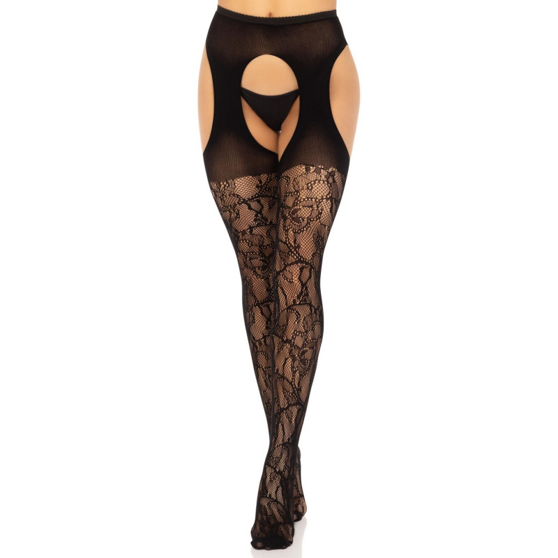 Упаковка брендових чорних стріп-колготок Leg Avenue Eyelet lace suspender hose