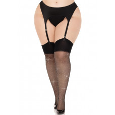 Панчохи зі стразами Leg Avenue Wide Top Rhinestone Sheer Stockings, 1X/2X, чорні, вище коліна