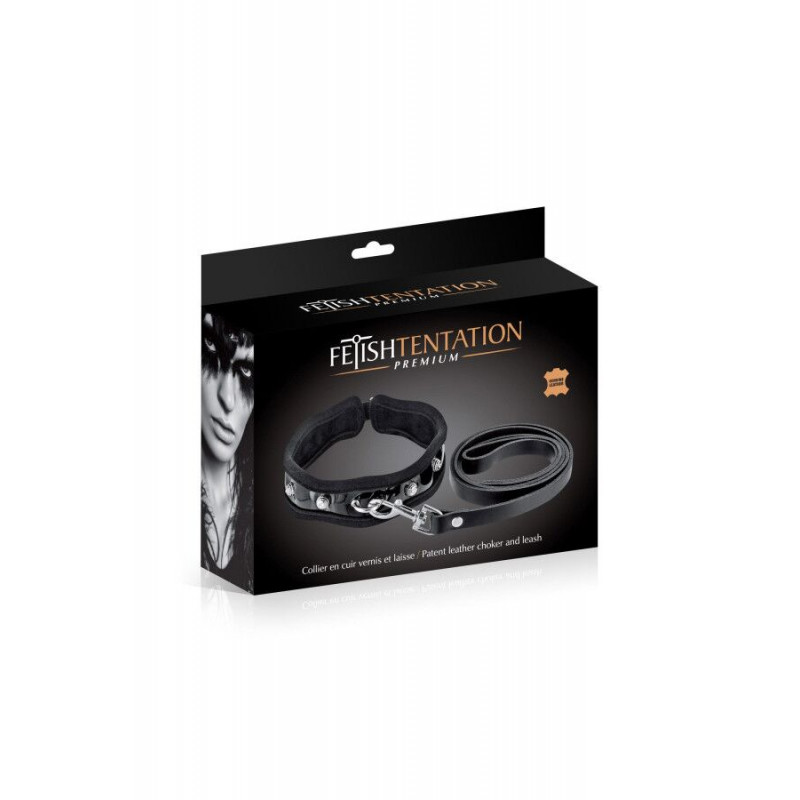Упаковка набору: Чокер і Повідець Fetish Tentation Premium, текстура шкіри