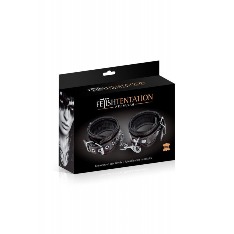 Текстура преміального патентного шкіри чорних наручників Fetish Tentation