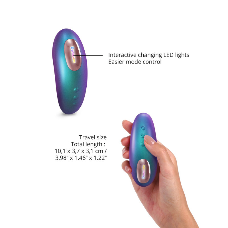 Детальний вигляд елементів керування вакуумного стимулятора Love To Love DREAMER IRIDESCENT TURQUOISE