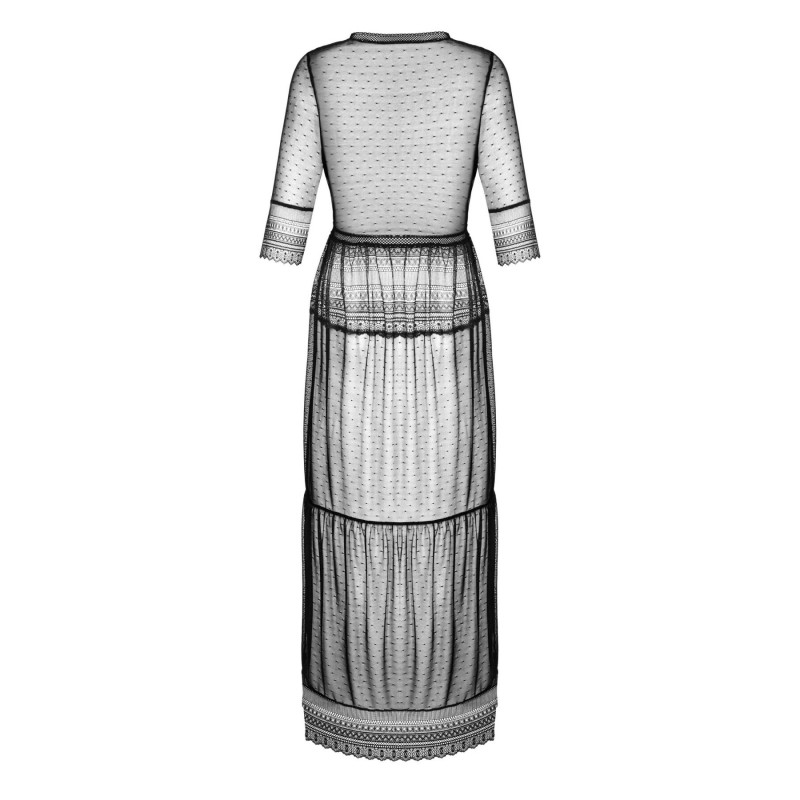 Текстура тканини пеньюару Obsessive Estiqua чорний, розмір XL/2XL – шовковиста гладкість та ніжне мереживо