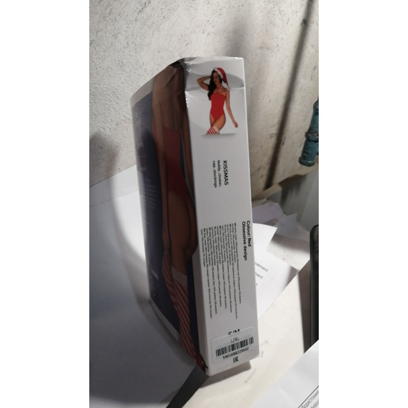 Червоне боді Obsessive Kissmas teddy L/XL, вид збоку, з вишуканими деталями