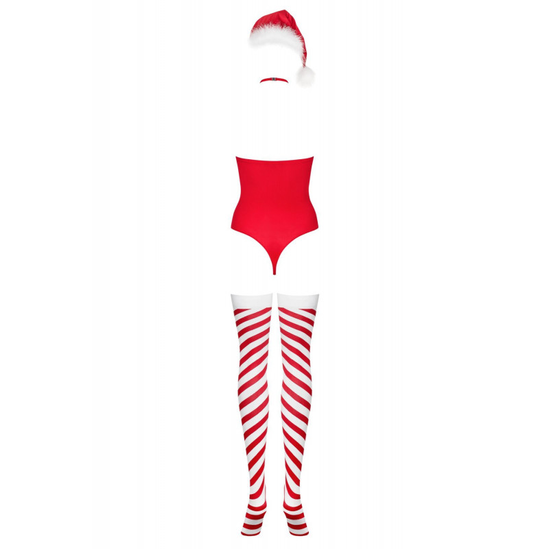 М'ятна упаковка з логотипом Obsessive, що містить червоне боді Kissmas teddy L/XL