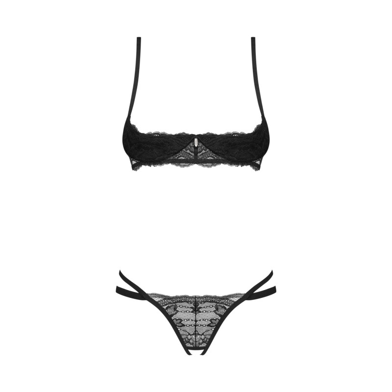 Комплект Obsessive Nutris 2-pcs crotchless set XS/S: елегантна текстура тканини, м'яка та приємна на дотик