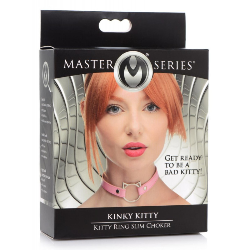 Текстура гладкого рожевого матеріалу чокера Master Series Kinky Kitty Ring Slim Choker, акцент на якість