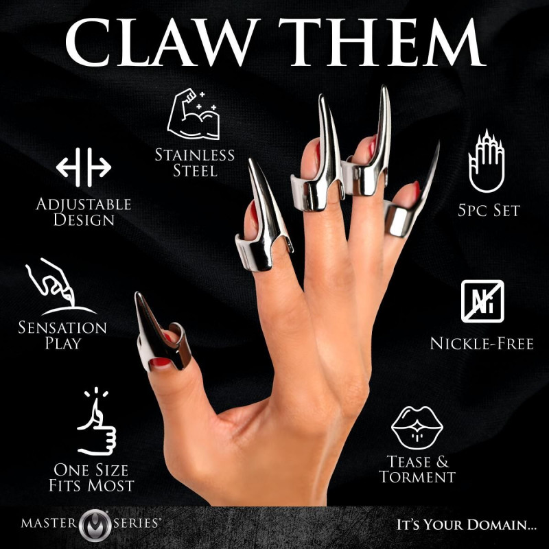 Набір кілець Master Series Five-Piece Sensation Claw Rings - Silver, вид з внутрішньої сторони, розмір