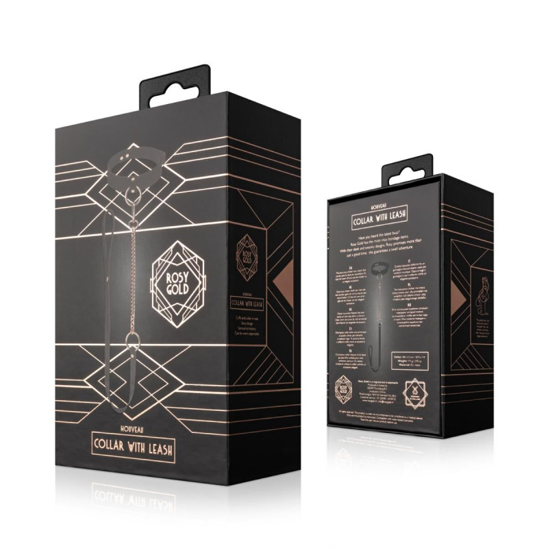 Нашийник з повідцем Rosy Gold Black - вид збоку, як він сидить на собаці