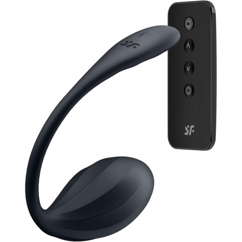 Смарт-віброяйце Satisfyer Ribbed Petal Connect App Black у розрізі, що показує внутрішню структуру та деталі