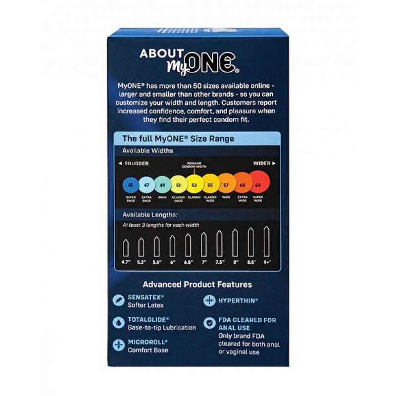 Презервативи ONE MyONE Super Snug, 10 шт. Вигляд упаковки з деталями та текстурою латексу.