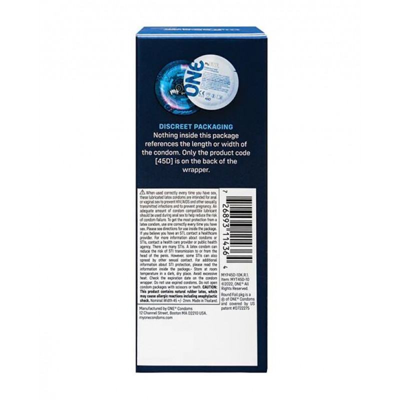 Презервативи ONE MyONE Super Snug, 10 шт. Одна одиниця презерватива, що демонструє його гладку текстуру.