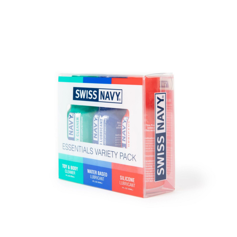 Набір лубрикантів Swiss Navy Essentials Variety Pack 3 х 30 мл – вид збоку, демонстрація флаконів