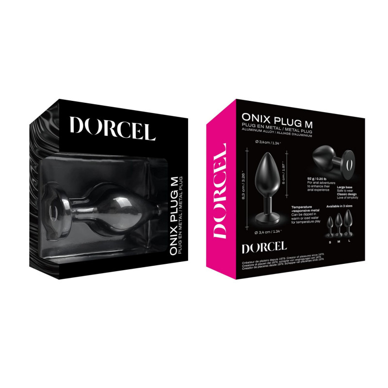 Анальна пробка Dorcel ONIX PLUG M: демонстрація розміру M, деталі конструкції