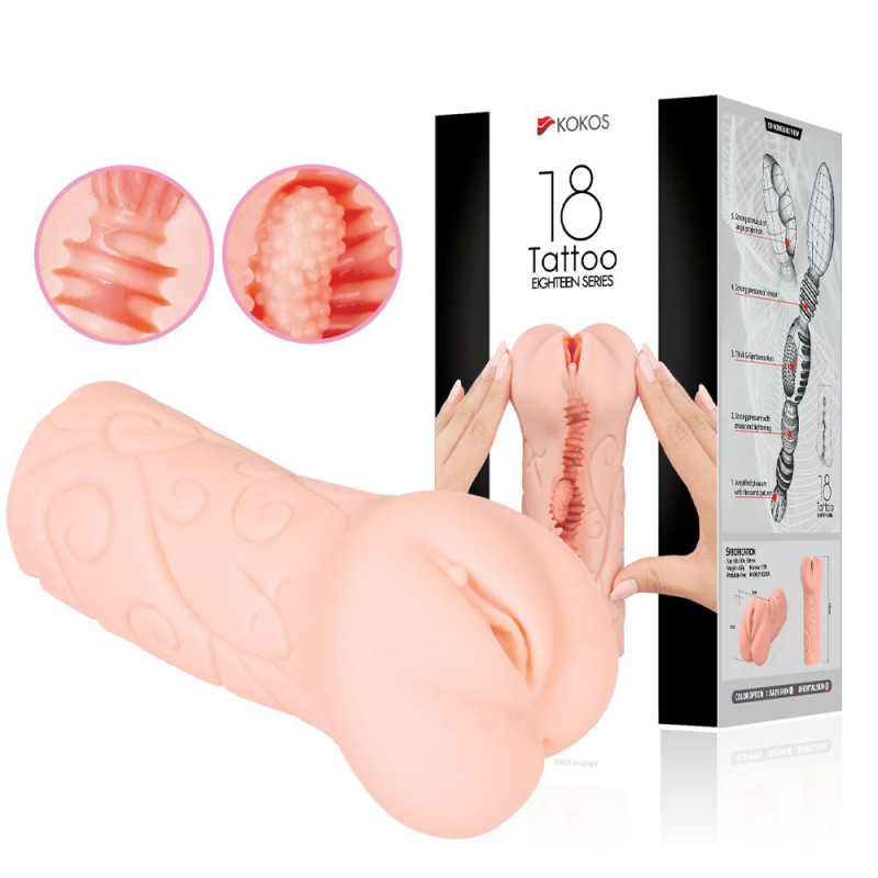 Макрозйомка текстури вагінального мастурбатора Kokos Tattoo, що імітує природні відчуття